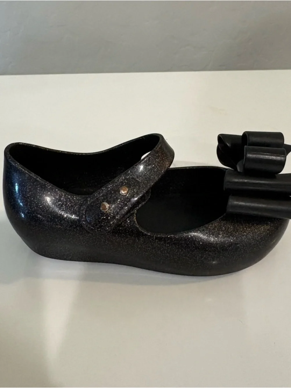 Mini Melissa ultragirl black and silver glitter bow top shoes size 8